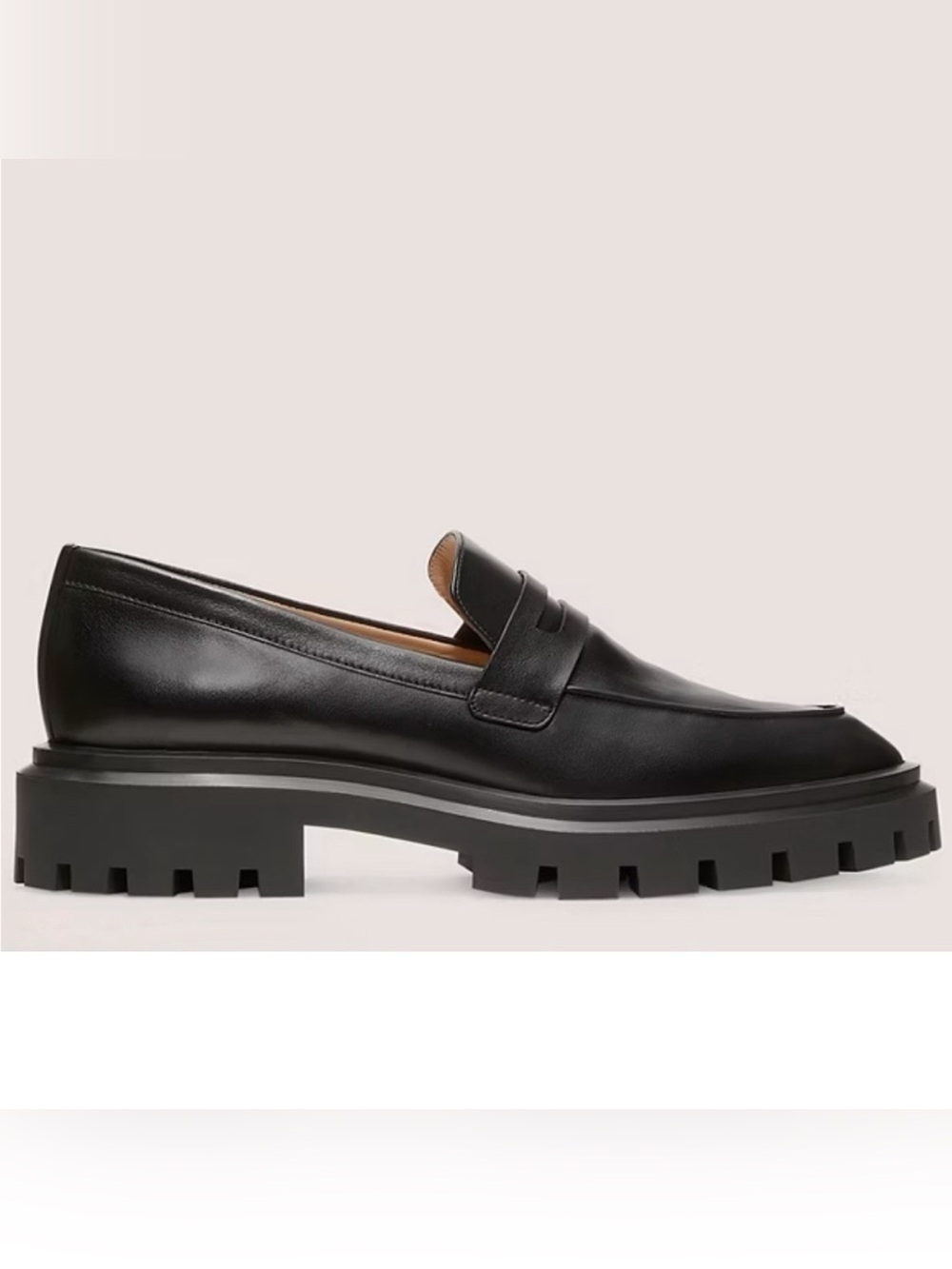 Stuart Weitzman Ultra Lug Sole Black Smooth Calf Leather Penny Loafers
